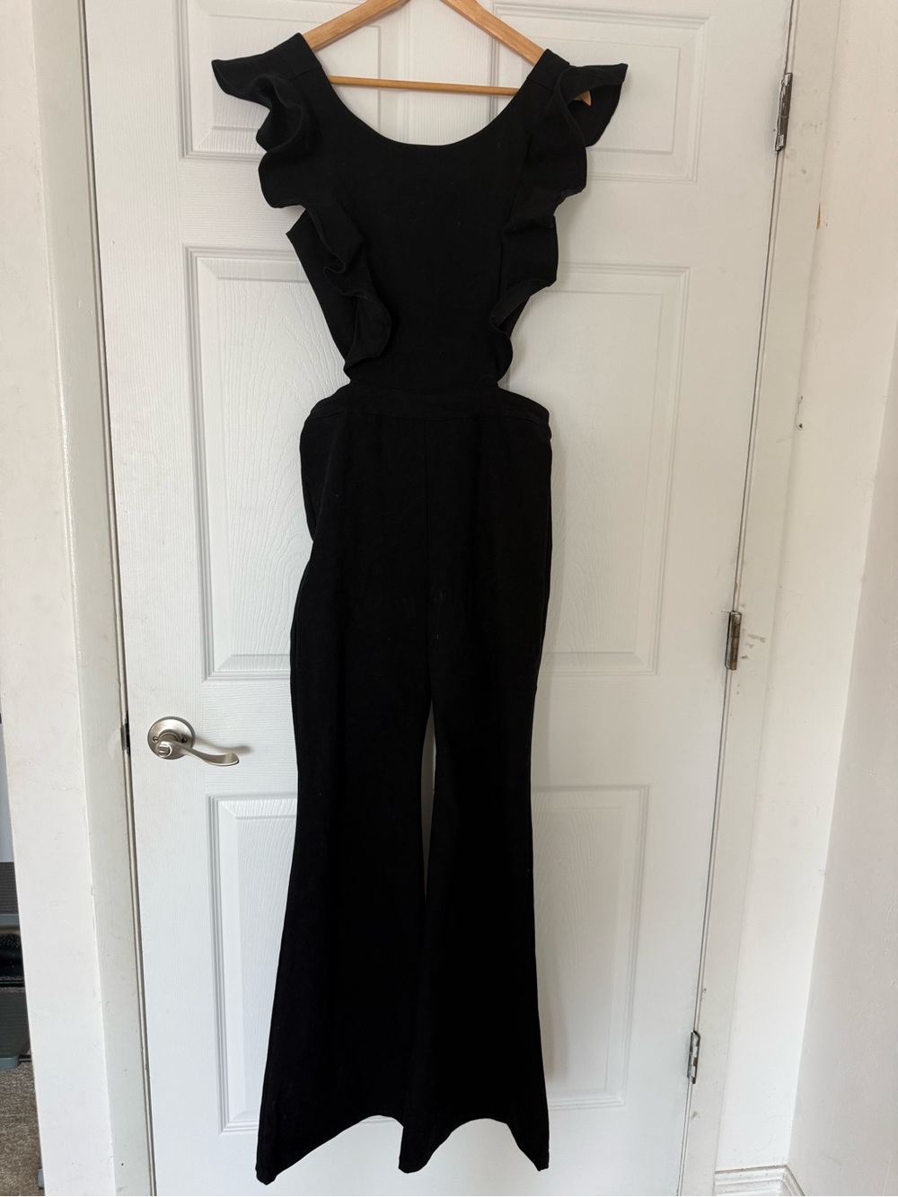 Women's Black Ruffle Shoulder Jumpsuit